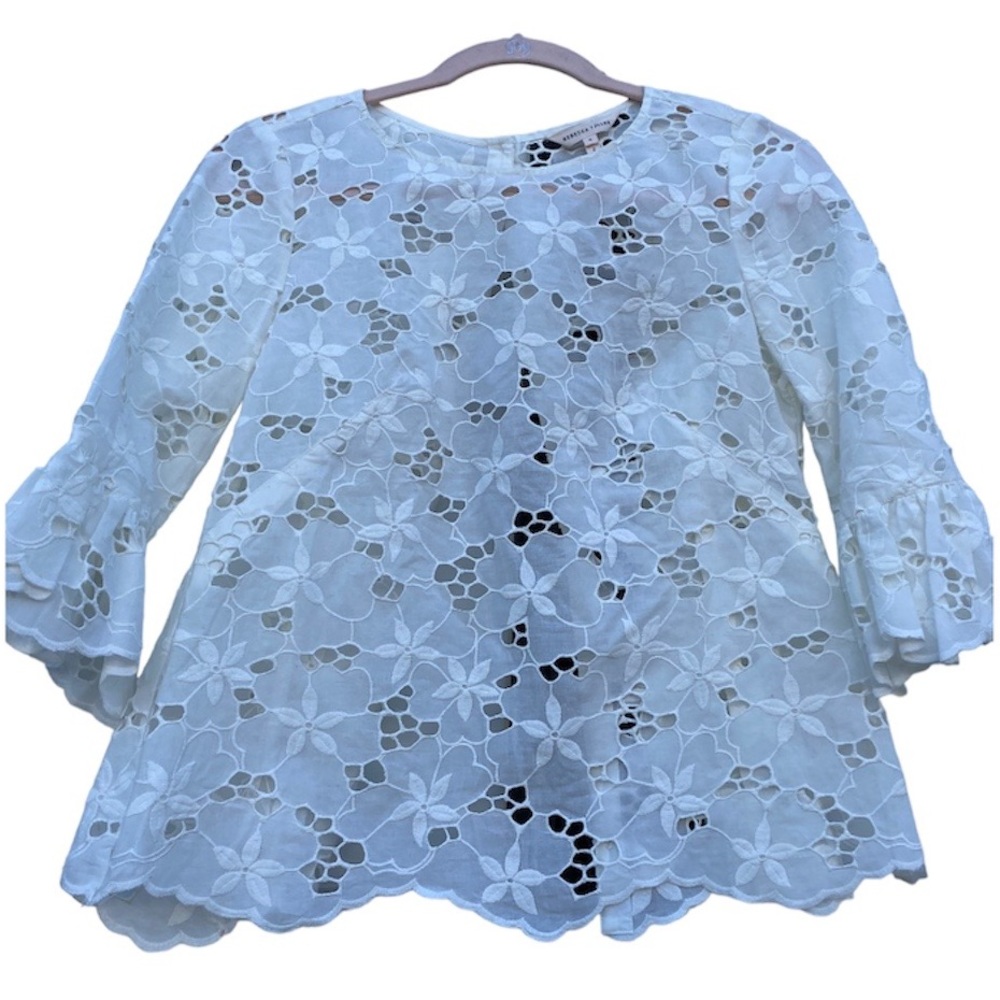 Rebecca Taylor Adriana Floral Eyelet Button-Back Top Size 0 - Picture 7 of 7